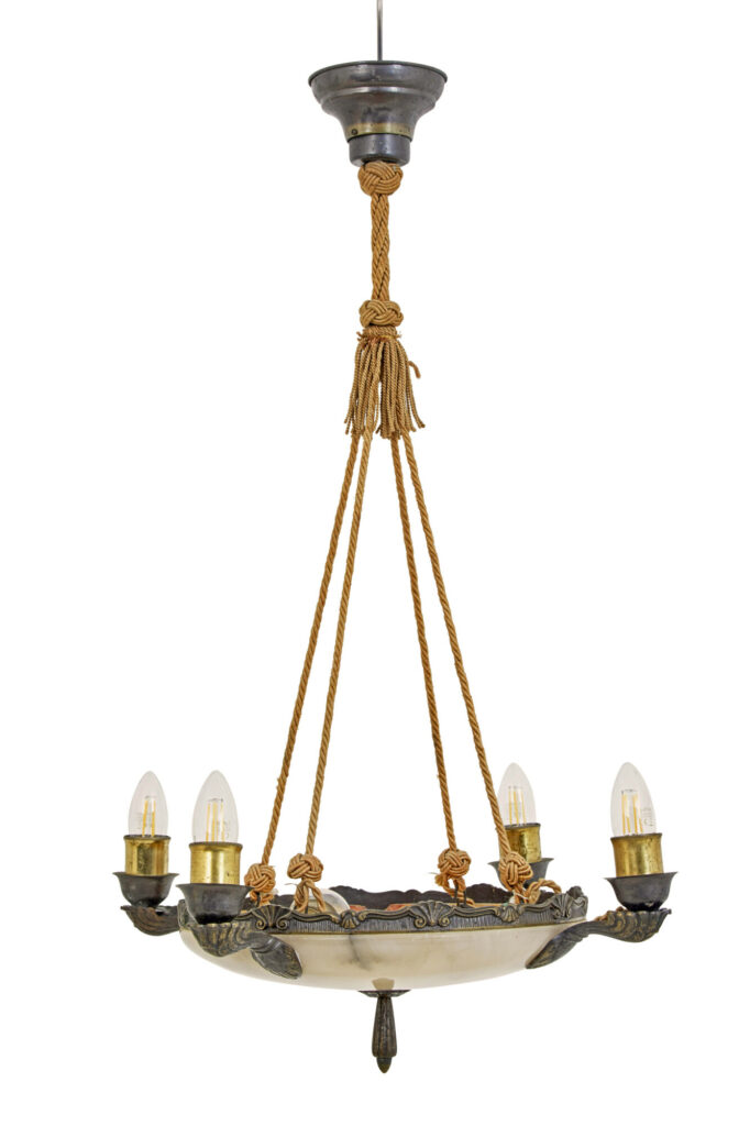 ART DECO ALABASTER 4 ARM CEILING PENDANT LIGHT