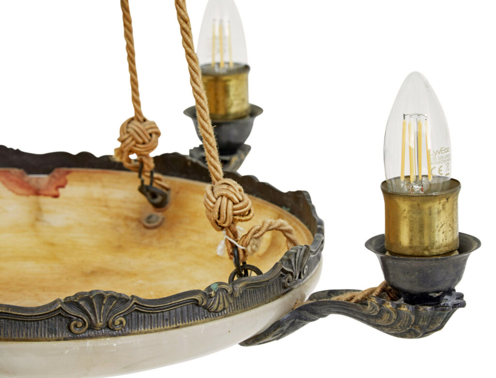 Art Deco Alabaster 4 Arm Ceiling Pendant Light — image 5