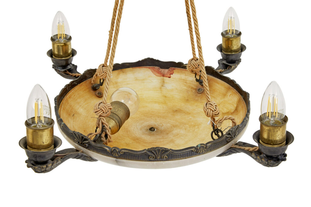 Art Deco Alabaster 4 Arm Ceiling Pendant Light — image 4