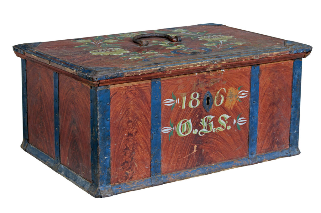 MID 19TH CENTURY SWEDISH FOLK ART PAINTED BOX
