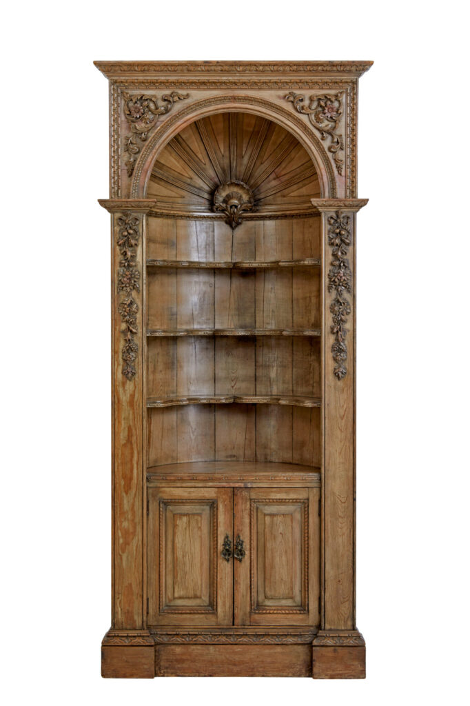 MID 18TH CENTURY CARVED PINE DOME TOP FITTED CABINET
