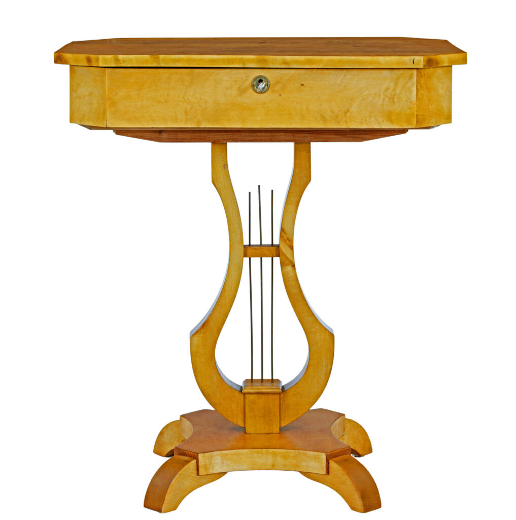 19th Century Swedish Birch Lyre Shaped Occasional Table