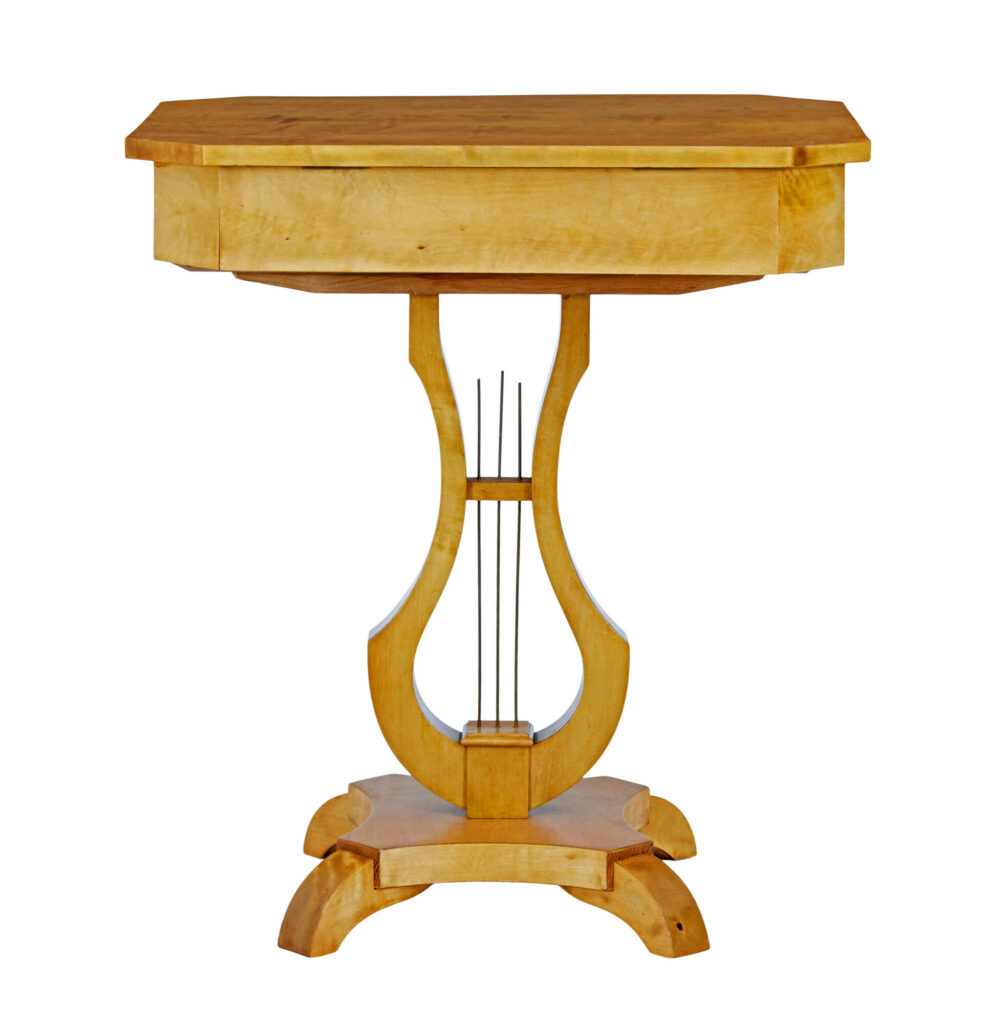 19th Century Swedish Birch Lyre Shaped Occasional Table — image 5