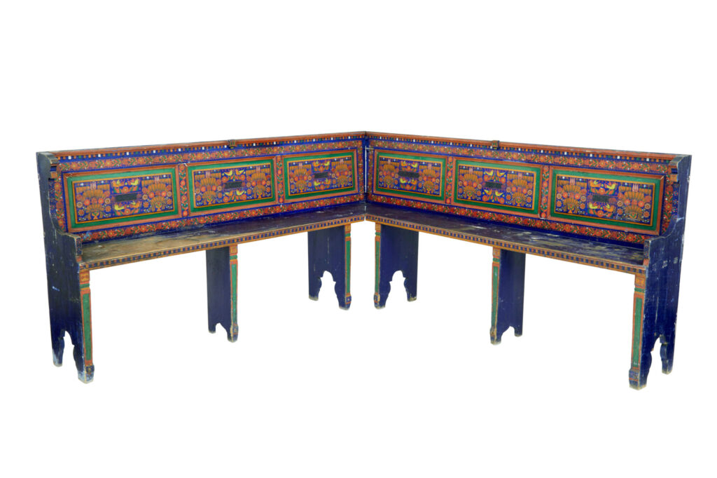 19th Century Hand Painted Folk Art Corner Seat — image 2