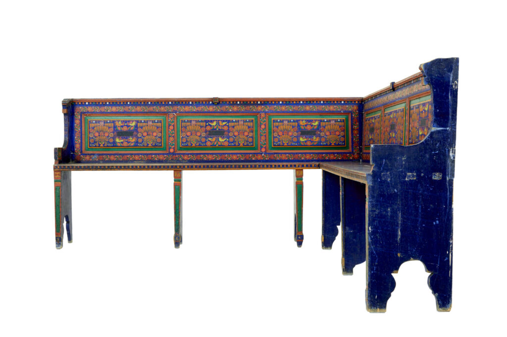 19th Century Hand Painted Folk Art Corner Seat — image 9