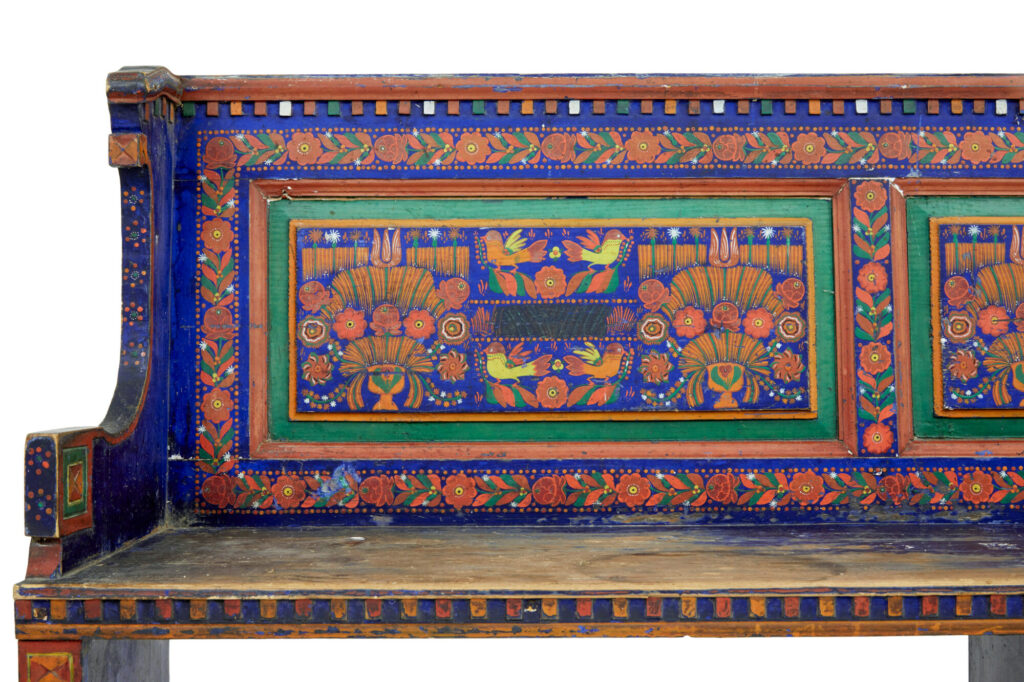 19th Century Hand Painted Folk Art Corner Seat — image 7