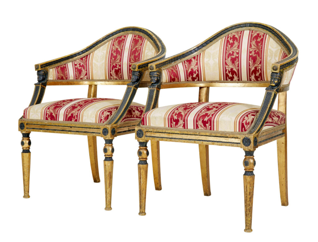 Pair of 19th Century Swedish Carved Gilt Armchairs
