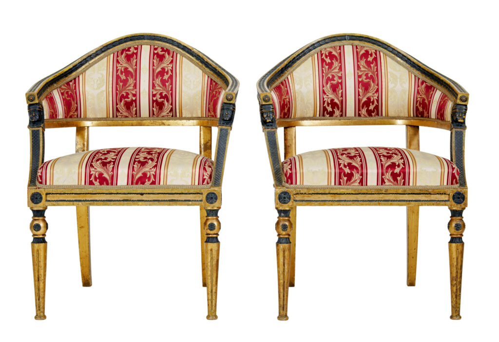 Pair of 19th Century Swedish Carved Gilt Armchairs — image 10