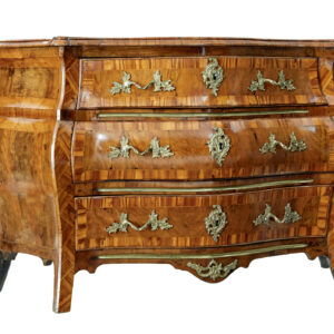 18TH CENTURY INLAID WALNUT ROCOCO BOMBE CHEST OF DRAWERS