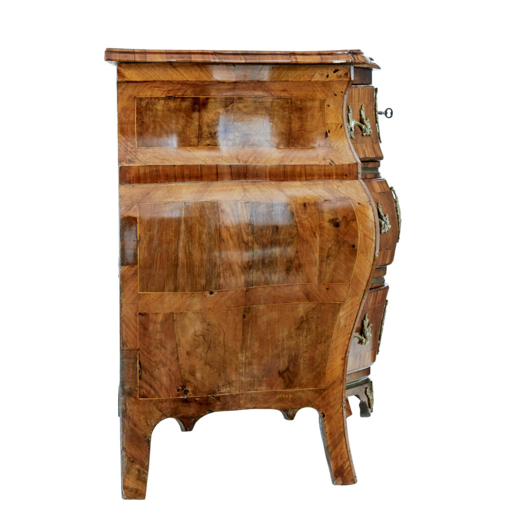 18th Century Inlaid Walnut Rococo Bombe Chest of Drawers — image 9