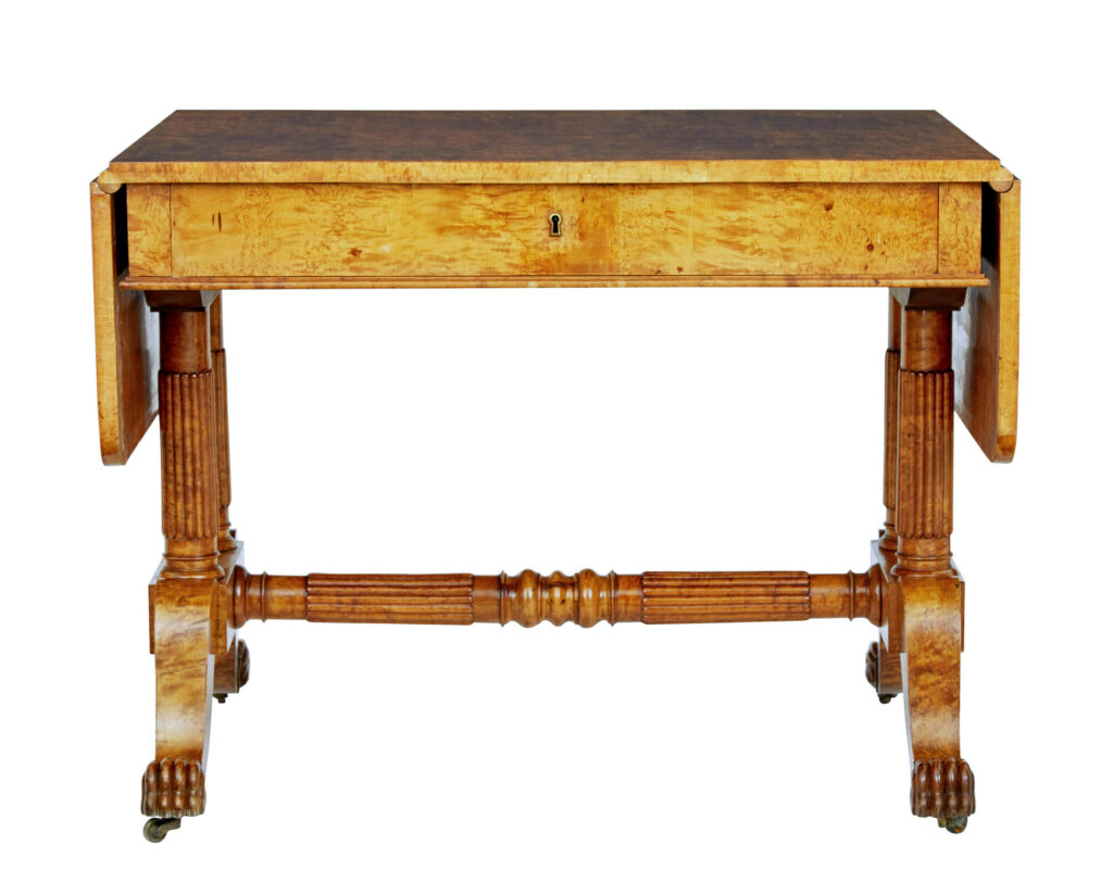 19th Century Burr Birch Biedermeier Sofa Table — image 4
