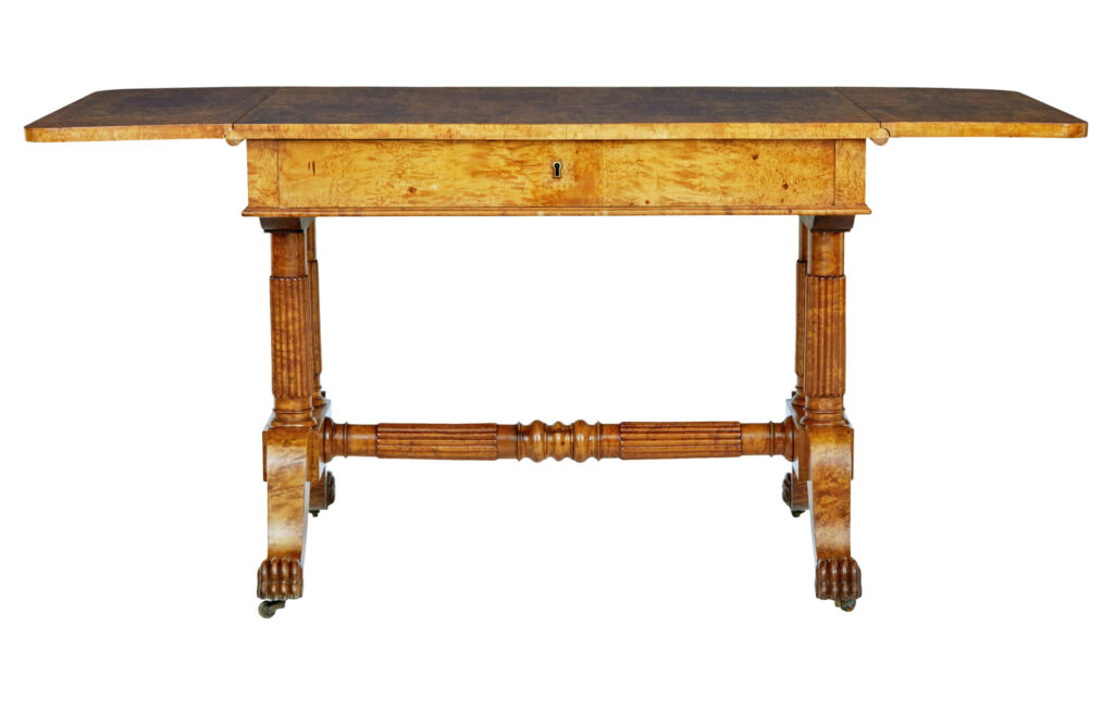 19th Century Burr Birch Biedermeier Sofa Table — image 3