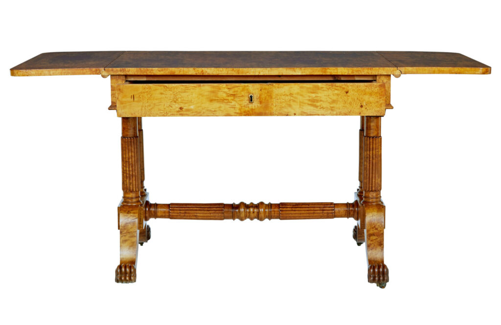 19th Century Burr Birch Biedermeier Sofa Table — image 2