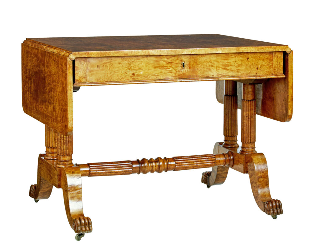 19th Century Burr Birch Biedermeier Sofa Table