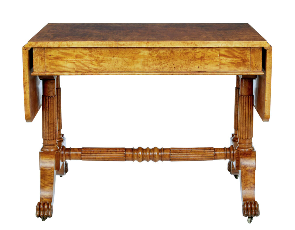 19th Century Burr Birch Biedermeier Sofa Table — image 9
