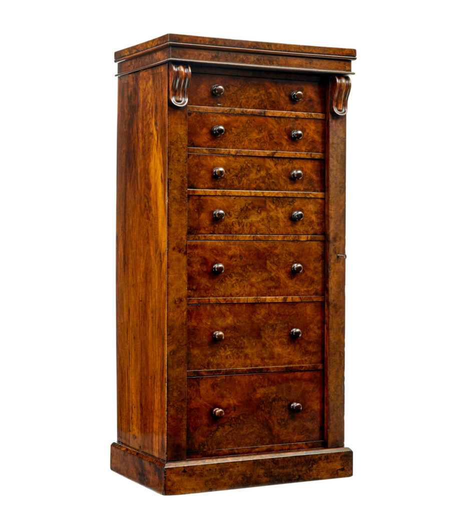 Early Victorian Burr Walnut Wellington Chest