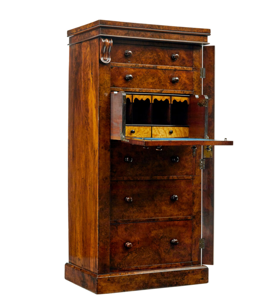 Early Victorian Burr Walnut Wellington Chest — image 11