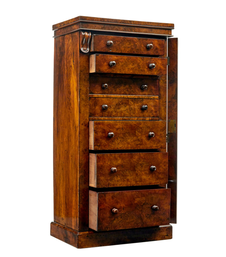 Early Victorian Burr Walnut Wellington Chest — image 10