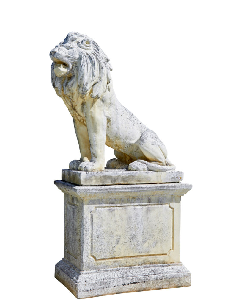 Fine Pair of Mid Century Carved Stone Lion Statues — image 17