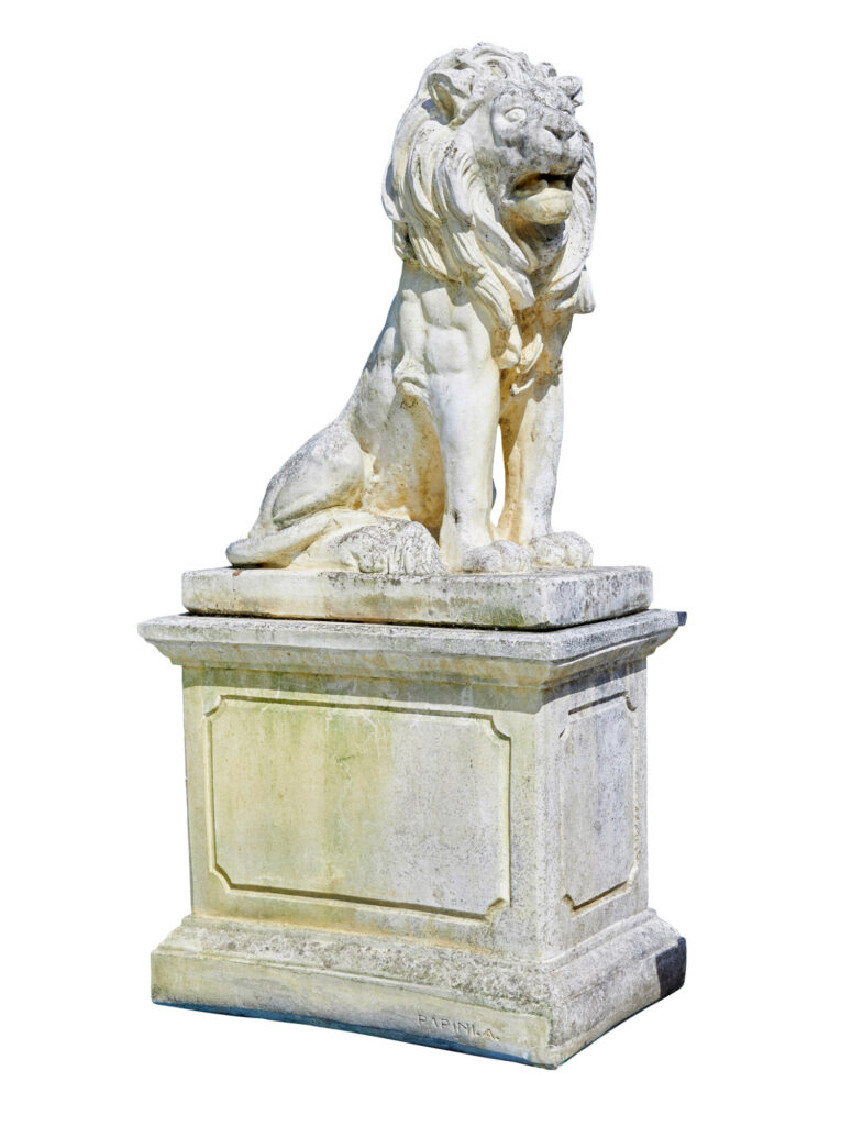 Fine Pair of Mid Century Carved Stone Lion Statues — image 16
