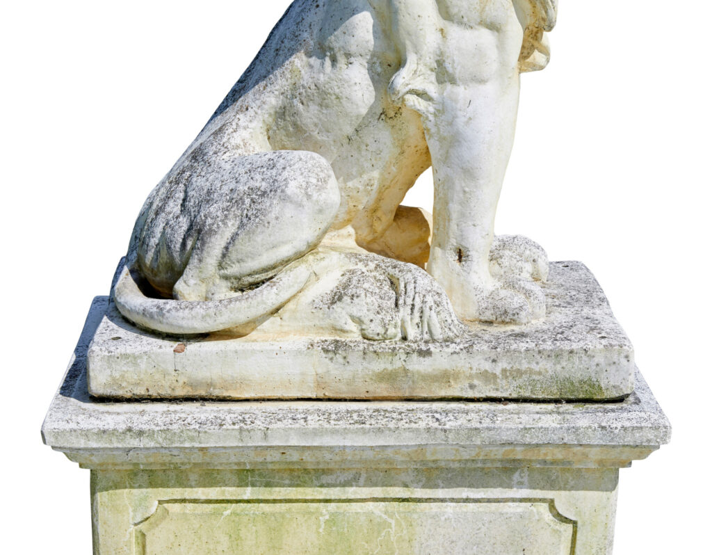 Fine Pair of Mid Century Carved Stone Lion Statues — image 12