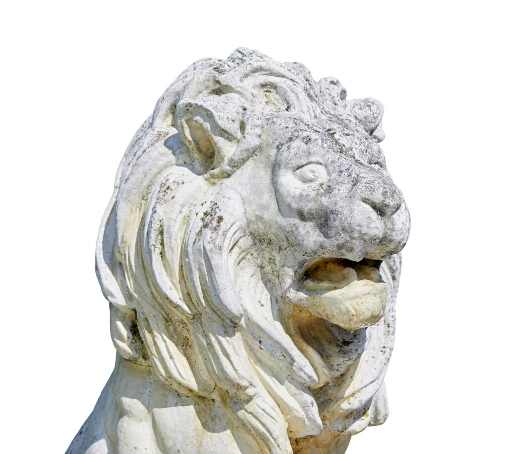 Fine Pair of Mid Century Carved Stone Lion Statues — image 11