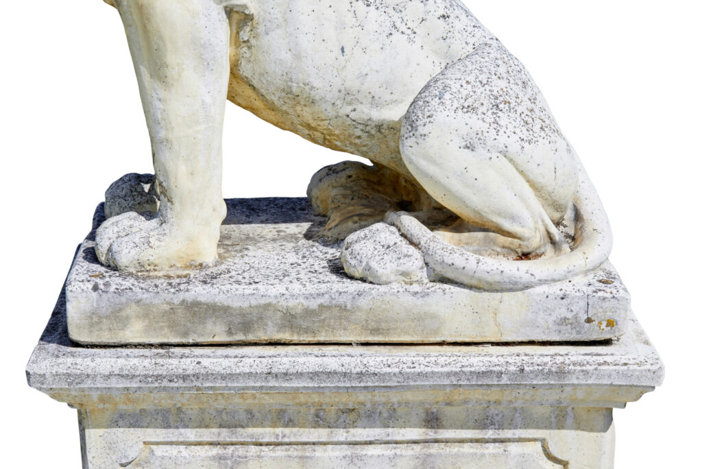 Fine Pair of Mid Century Carved Stone Lion Statues — image 9