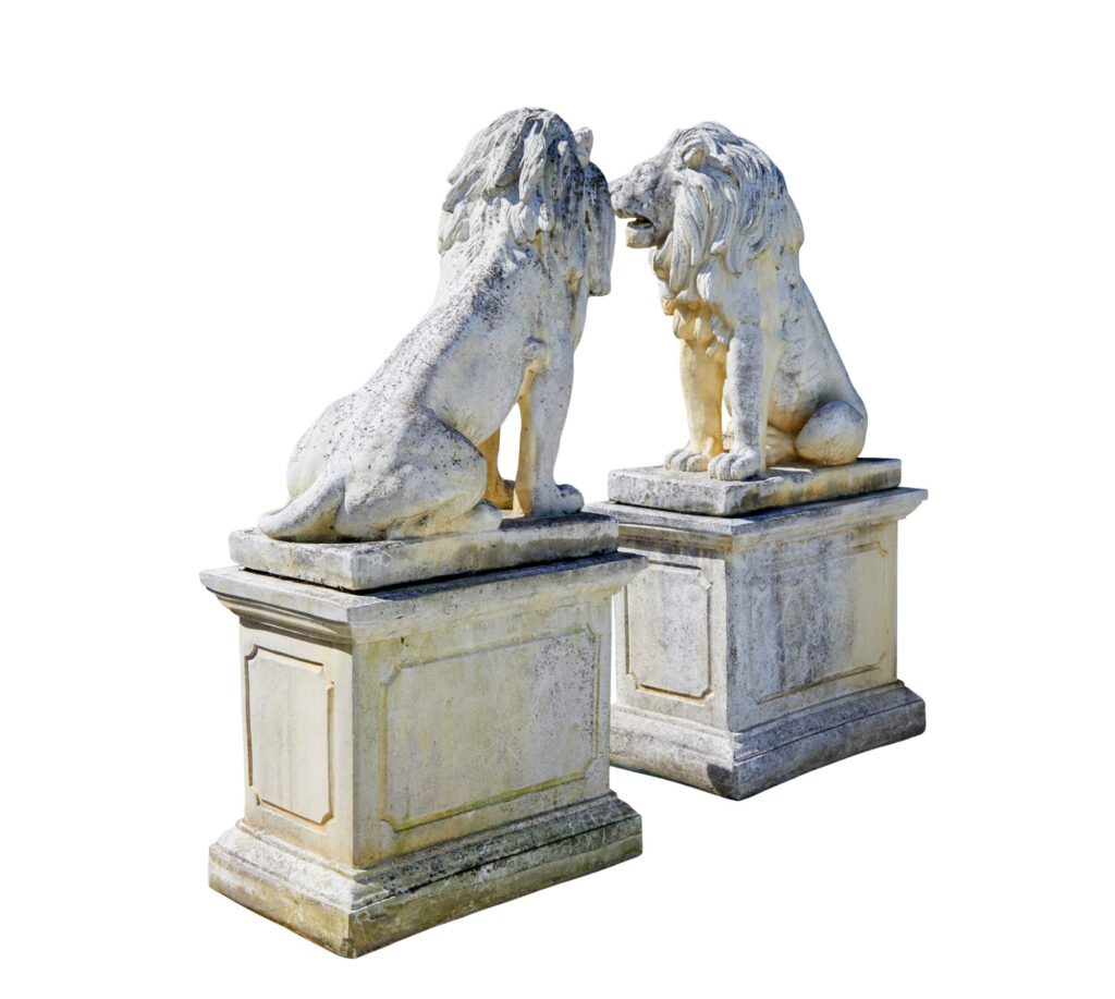 Fine Pair of Mid Century Carved Stone Lion Statues — image 7