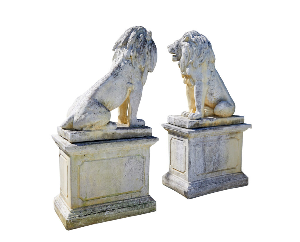 Fine Pair of Mid Century Carved Stone Lion Statues — image 5