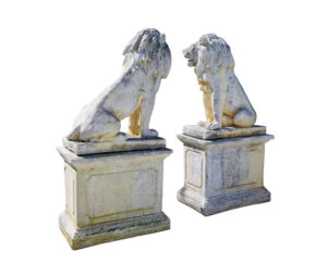 Fine Pair of Mid Century Carved Stone Lion Statues — thumbnail 5
