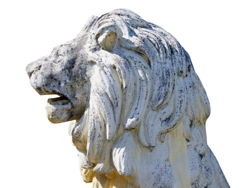 Fine Pair of Mid Century Carved Stone Lion Statues — image 4