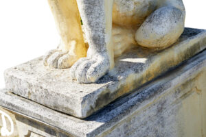 Fine Pair of Mid Century Carved Stone Lion Statues — thumbnail 2