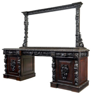 19TH CENTURY CARVED GOTHIC REVIVAL OAK MIRRORED BUFFET SIDEBOARD
