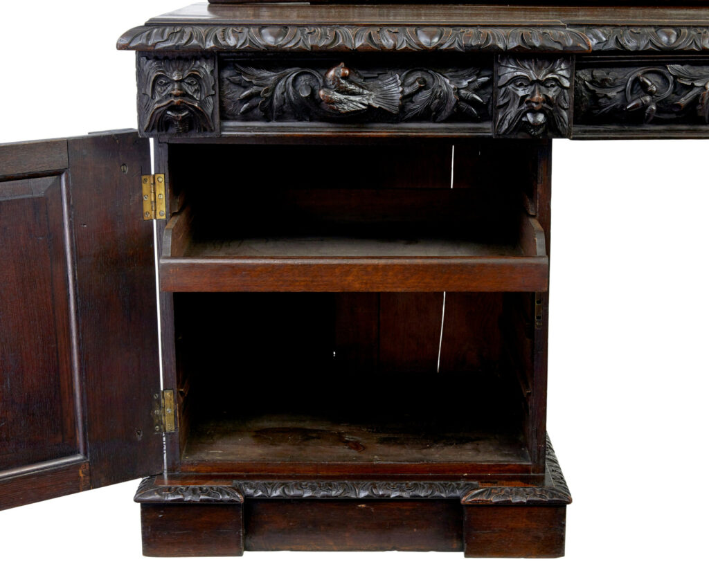 19th Century Carved Gothic Revival Oak Mirrored Buffet Sideboard — image 12