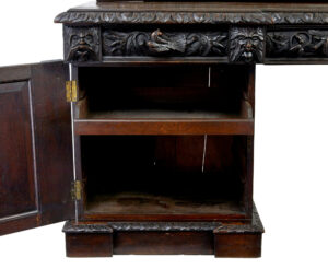 19th Century Carved Gothic Revival Oak Mirrored Buffet Sideboard — thumbnail 12
