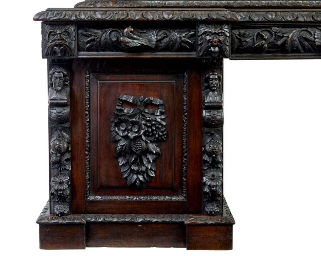 19th Century Carved Gothic Revival Oak Mirrored Buffet Sideboard — image 11
