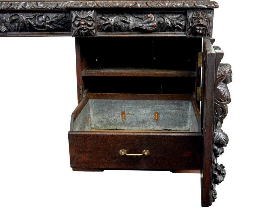 19th Century Carved Gothic Revival Oak Mirrored Buffet Sideboard — image 10