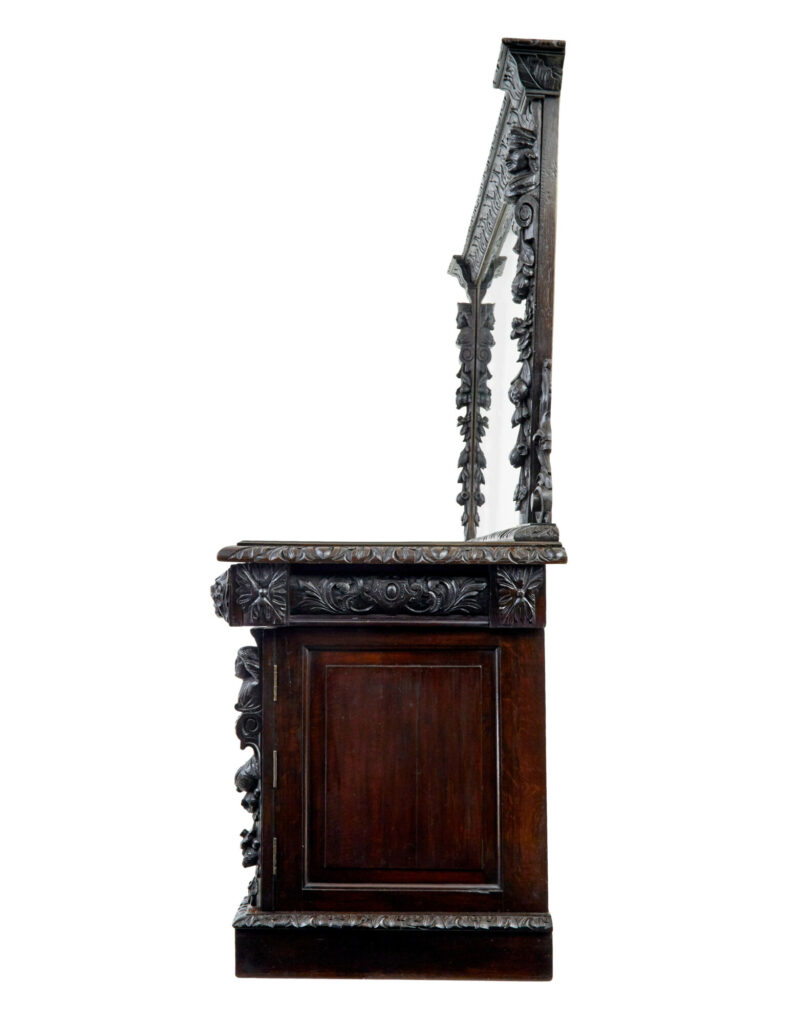 19th Century Carved Gothic Revival Oak Mirrored Buffet Sideboard — image 8