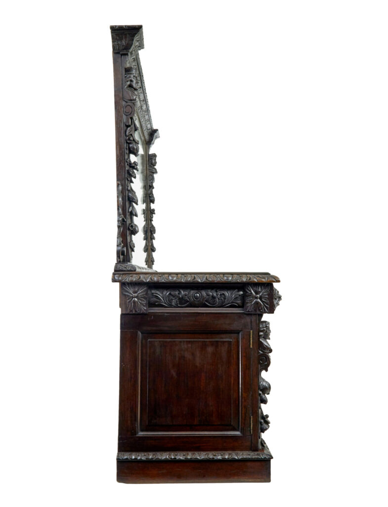 19th Century Carved Gothic Revival Oak Mirrored Buffet Sideboard — image 7