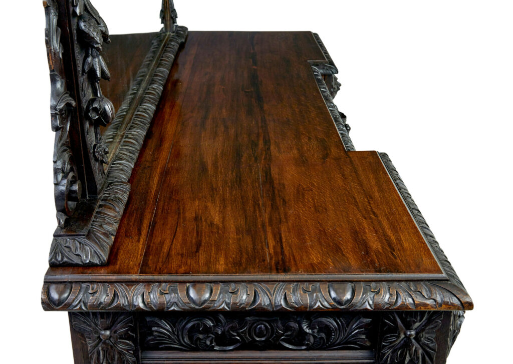19th Century Carved Gothic Revival Oak Mirrored Buffet Sideboard — image 5