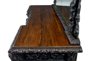 19th Century Carved Gothic Revival Oak Mirrored Buffet Sideboard — thumbnail 4