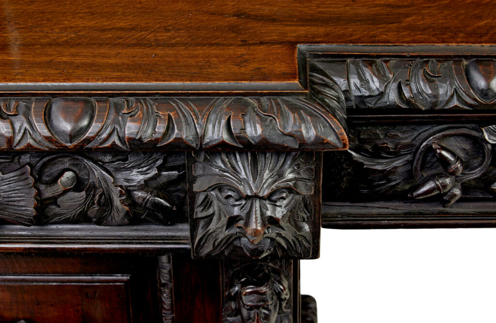19th Century Carved Gothic Revival Oak Mirrored Buffet Sideboard — image 3