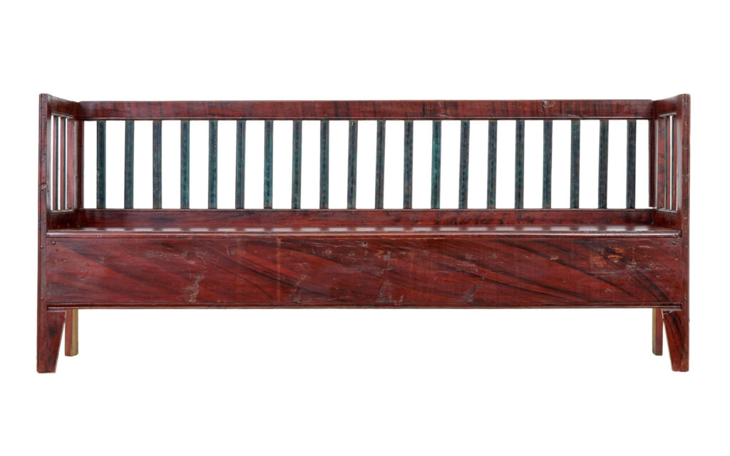 Mid 19th Century Rustic Swedish Hand Painted Pine Bench