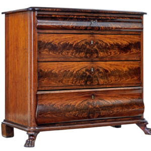 DANISH MID 19TH CENTURY FLAME MAHOGANY CHEST OF DRAWERS