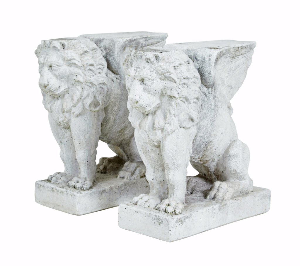 Pair of Early 20th Century Stone Garden Lion Pedestals — image 3