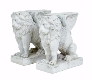 Pair of Early 20th Century Stone Garden Lion Pedestals — thumbnail 3