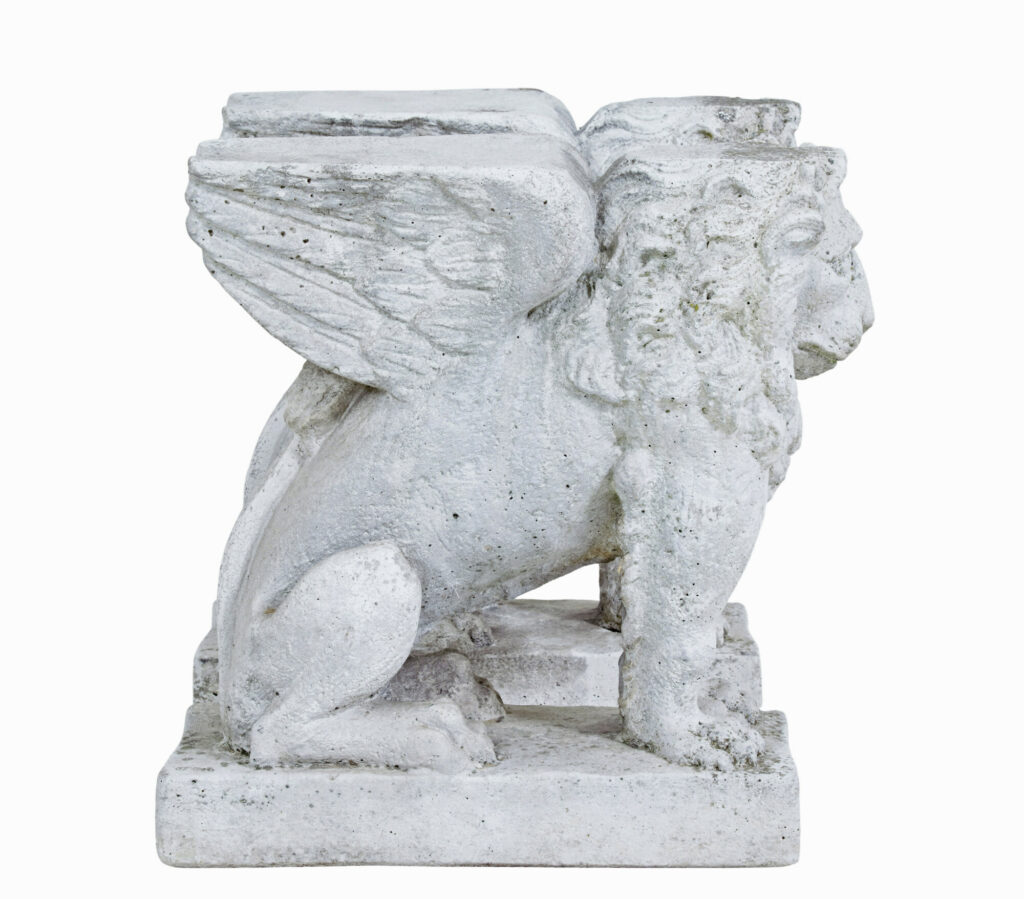 Pair of Early 20th Century Stone Garden Lion Pedestals — image 9