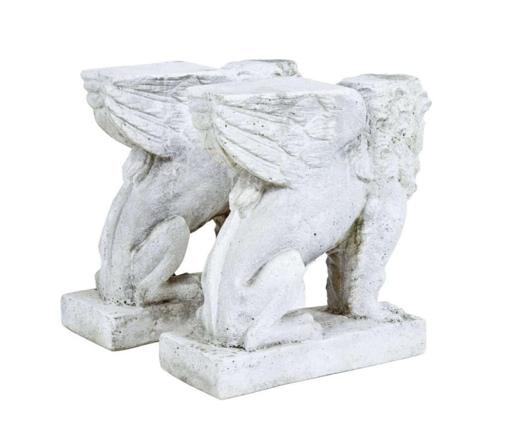 Pair of Early 20th Century Stone Garden Lion Pedestals — image 8