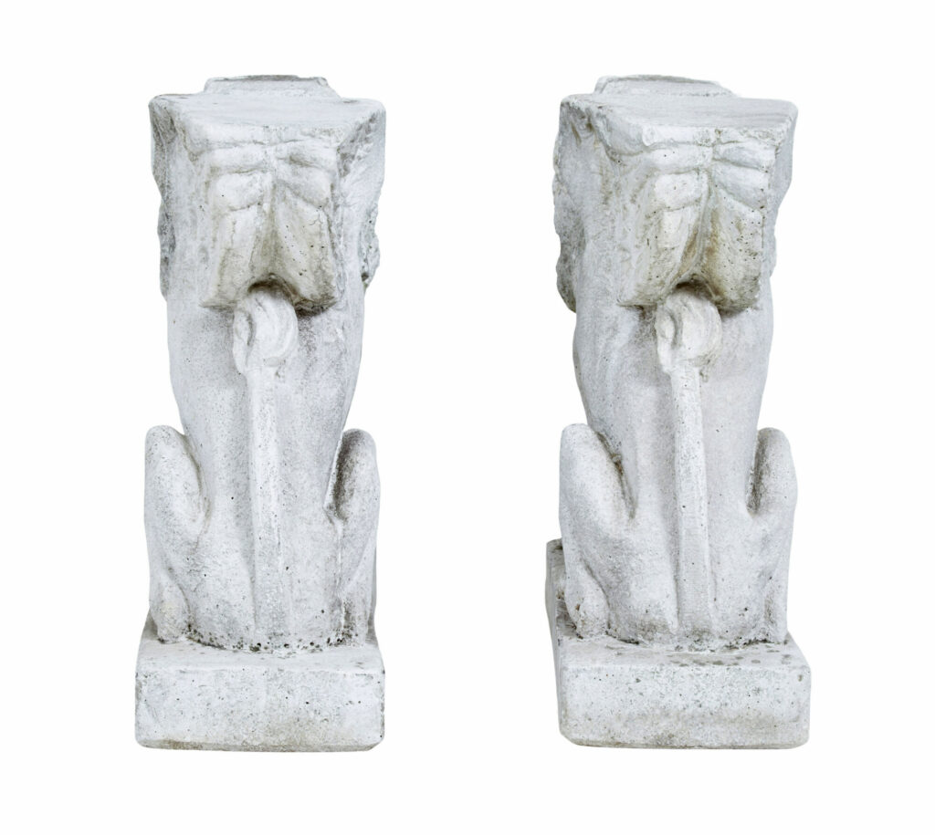 Pair of Early 20th Century Stone Garden Lion Pedestals — image 7