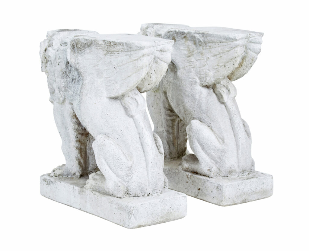 Pair of Early 20th Century Stone Garden Lion Pedestals — image 6